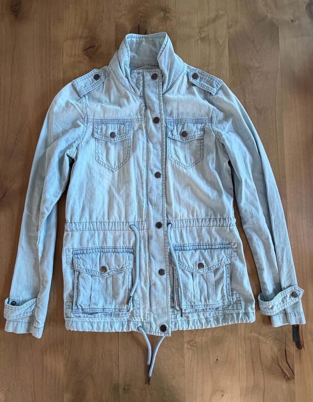Altar'd State Light Wash Denim Utility Jacket with Drawstring Waist XS